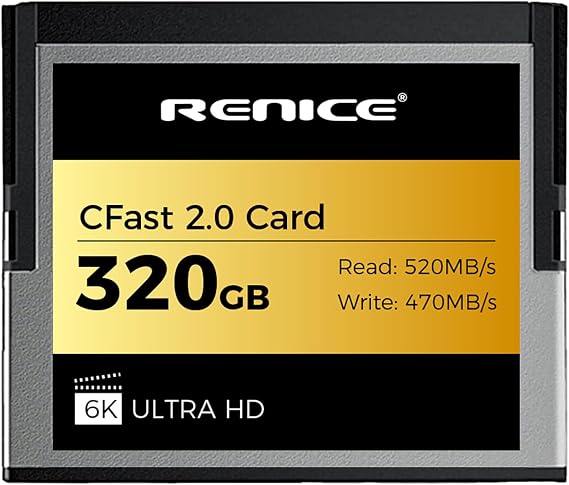 RENICE 320GB CFast 2.0 Memory Card,Up to 520MB/s Read,RAW 6K HD Video