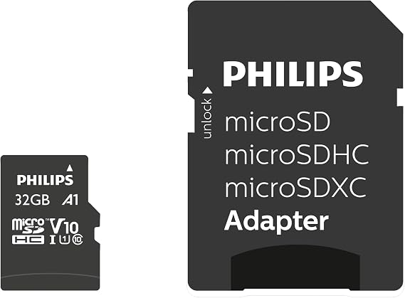 Philips Ultra Speed Micro SDHC Card 32 GB + SD Adapter UHS-I U1, reading speed up to 80 MB/s, A1 Fast App Performance, V10, memory card for smartphones, tablet, PC, card reader, Full HD video