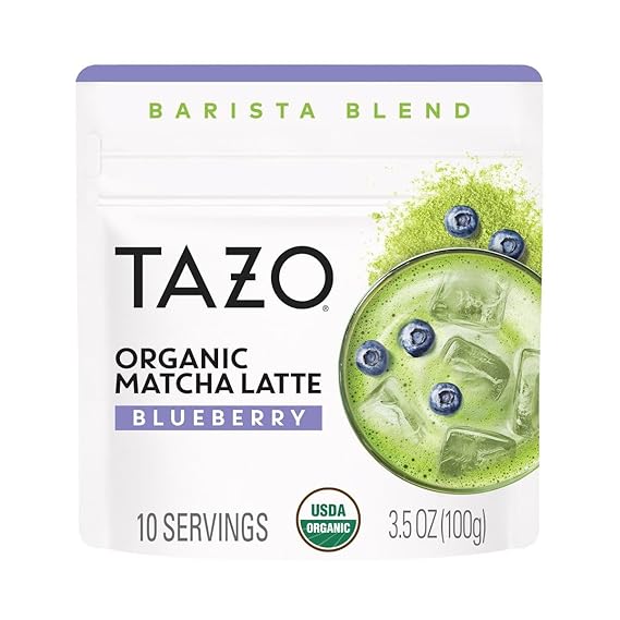 TAZO Organic Blueberry Matcha Latte Powder, Sweetened, 10 Servings, 3.5 oz