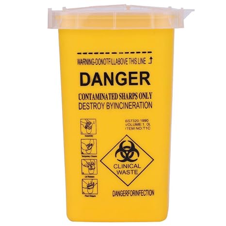 Sharps Bin Sharps Box for Needles, Container Trash Bin with Safe Lock, 1L Sharps Travel Sharps Portable Tattoo Supplies (Yellow One)