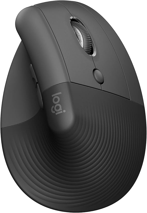 Logitech Lift Vertical Ergonomic Mouse, Wireless, Bluetooth or Logi Bolt USB Receiver, Quiet clicks, 6 Buttons, Compatible with Windows/macOS/iPadOS, Laptop, PC - Graphite