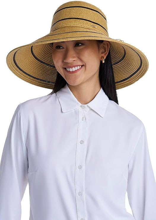 Wide Brim Sun Hat - UPF 50 Sun Protection - Classic Straw Hat Style Weave - Aubrey in Natural Tan (One Size)