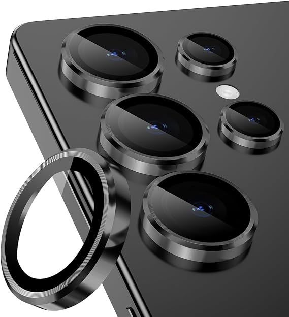 CloudValley for Samsung Galaxy S25 Ultra Camera Lens Protector | 9H Tempered Glass + Aluminum Alloy Individual Lens Protective, [1 Second Installaion] Ultra-HD Glass Cover,Titanium Black