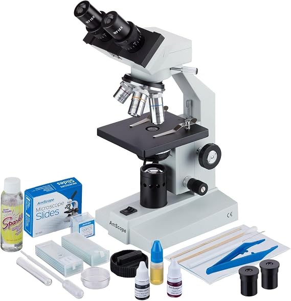 AmScope B100C-SP14-CLS-50P100S Binocular Biological Microscope 2500X