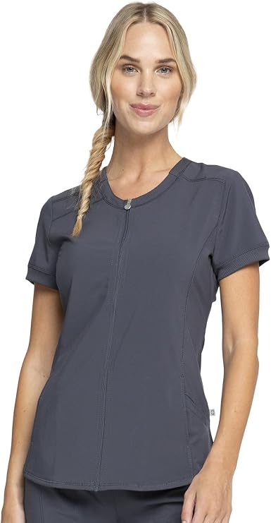 Cherokee Infinity Womens Zip Front V-Neck Scrub Top, 4 Pockets, Moisture Wicking, Wrinkle-Resistant, 360 Stretch - CK810A