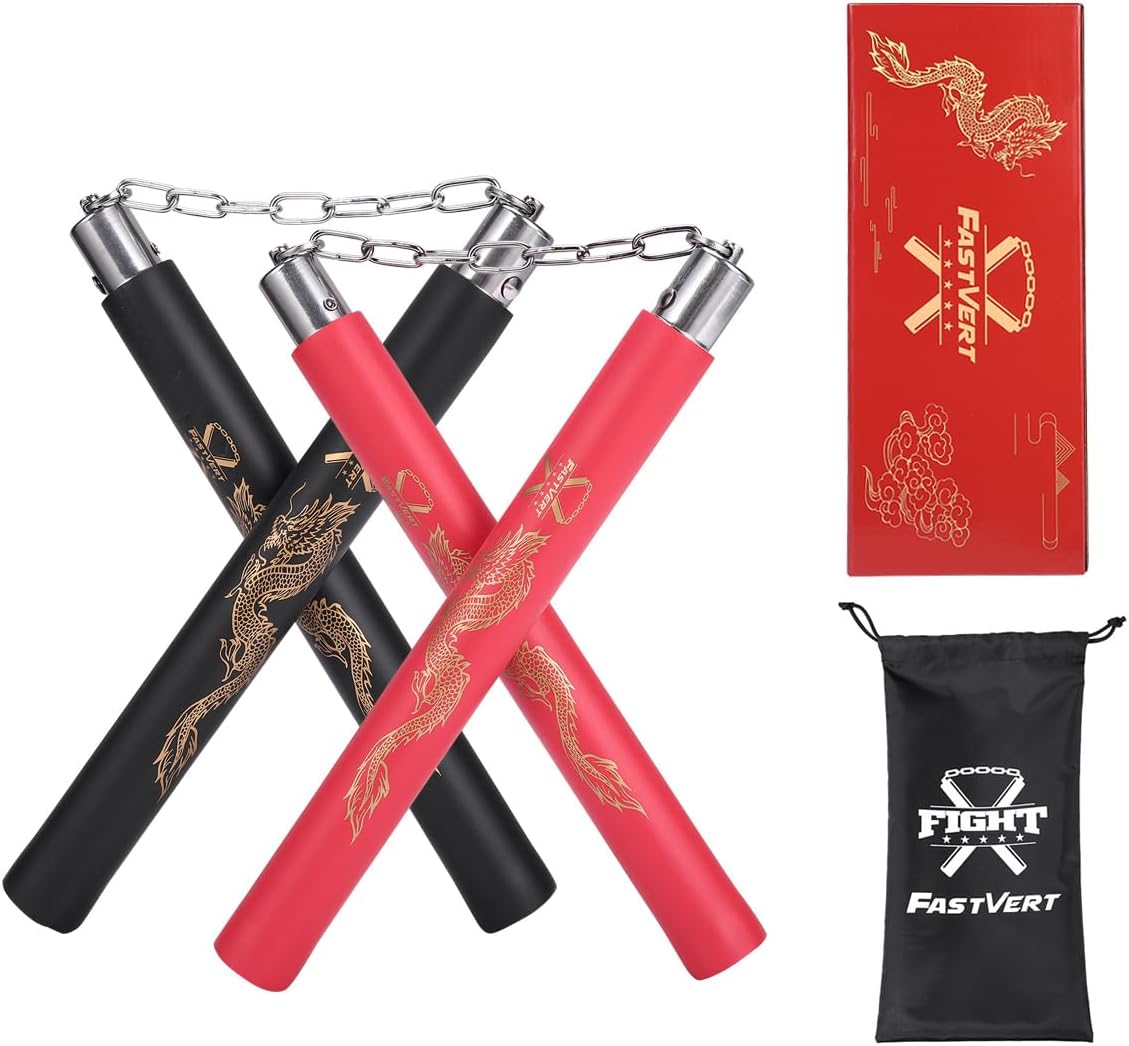 2 pairs Durable Nunchuck,Lightweight Foam Training Nunchucks for Beginners and Kids Feature:Thicker Stick with Steel Swivel Chain