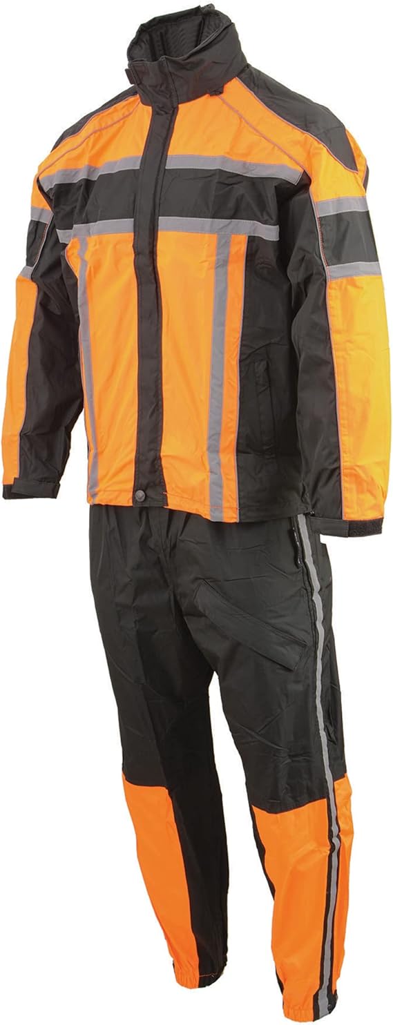 Nexgen Mens OrangeBlkGrey Motorcycle Rain Suit Water Resistant SH233102 XL
