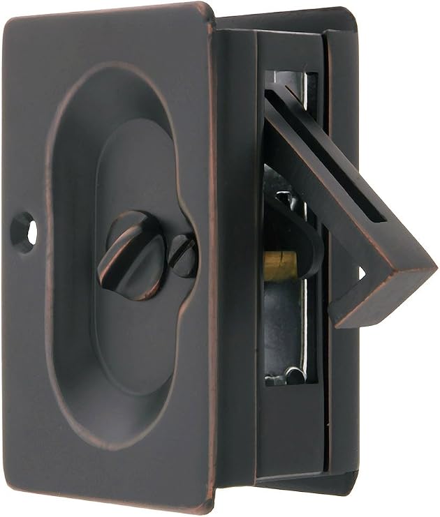Premium Quality Mid-Century Pocket Door Privacy Lock Set in Oil-Rubbed Bronze