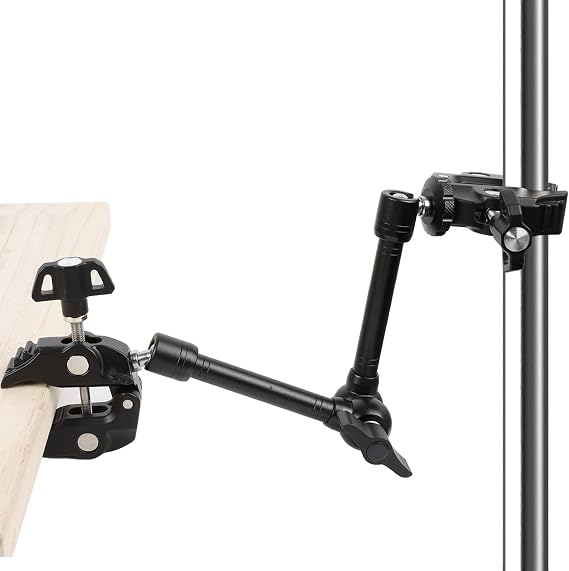 PellKing Magic Arm Clamp Kit, Camera Mount Articulating Friction Arm w 2 Pcs Super Clamp, w 1/4"-20 Screw and Thread Hole, for Camera, Light, Monitor, Webcam or Action Camera 2kg, for Table, Tube
