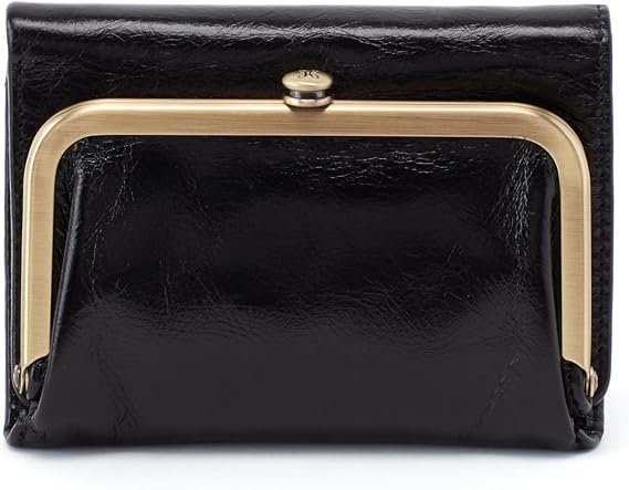 HOBO Robin Women Leather Wallet Trifold with Hidden Magnetic Closure, ID Window, Zip Coin Pocket, 4 Card Slots & Vintage Frame Design, Compact Carry - Black