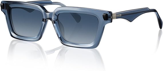 Mens Geometric Acetate Sunglasses Sculpted Rectangular Frame with Durable Spring Hinges & UV400 Protection