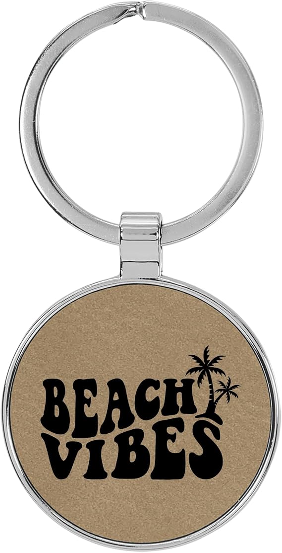 Beach Vibes Laser Engraved Leatherette Keychain Backpack Pull - 1.5 x 3 Inches