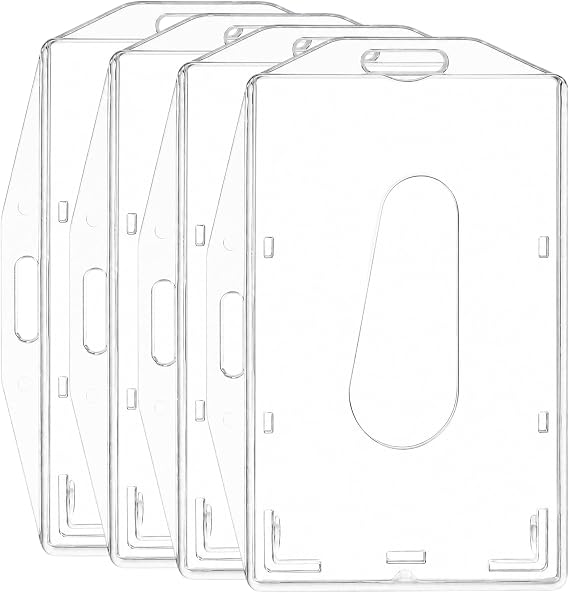 Clear ID Card Badge Holders, 4Pcs Hard Plastic Rigid Card Holder for Lanyard, Double-Sided Horizontal and Vertical Pass Protector with Thumb Slot for Office, School, Work