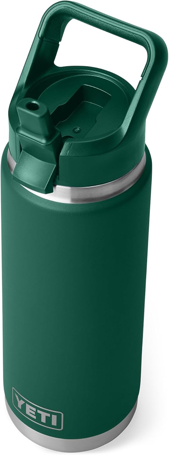YETI Rambler 26 oz (769 ml) Water Bottle with Straw Cap, Black Forest Green