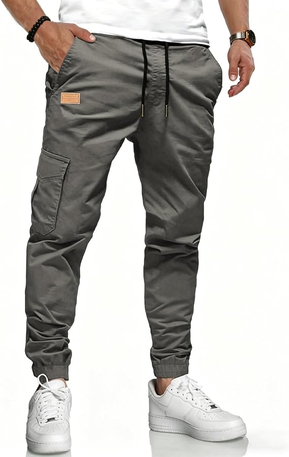 LIUPMWE Herren Jogginghose Baumwolle Lange Atmungsaktiv Klassische Trainingshose Elastischer Taille mit Kordelzug Casual Sweatpants mit Taschen
