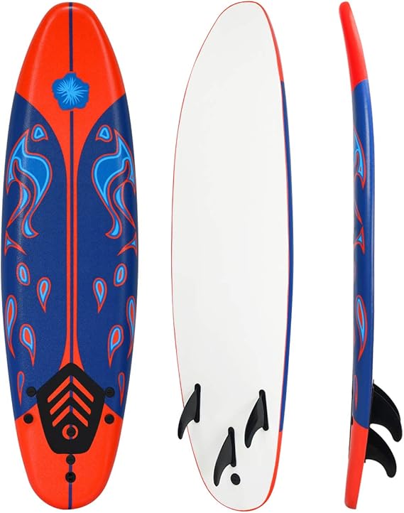 Giantex 6' Surfboard Surfing Surf Beach Ocean Body Foamier Board with Removable Fins, Great Beginner Board for Kids, Youth and Children