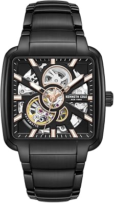 Kenneth Cole New York Mens Watch - Luxury, Stainless Steel, Automatic Self-Winding, Water-Resistant, Matte Dial Finish, Push Button, Sleek Design Analog Watch with Sekelton Dial