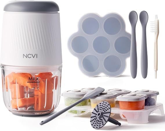 NCVI Baby Food Processor Set, Mini Baby Food Maker with 8 Stainless Steel Blades and Grinding Disc, Small Puree Maker, Food Blender and Chopper for Weaning