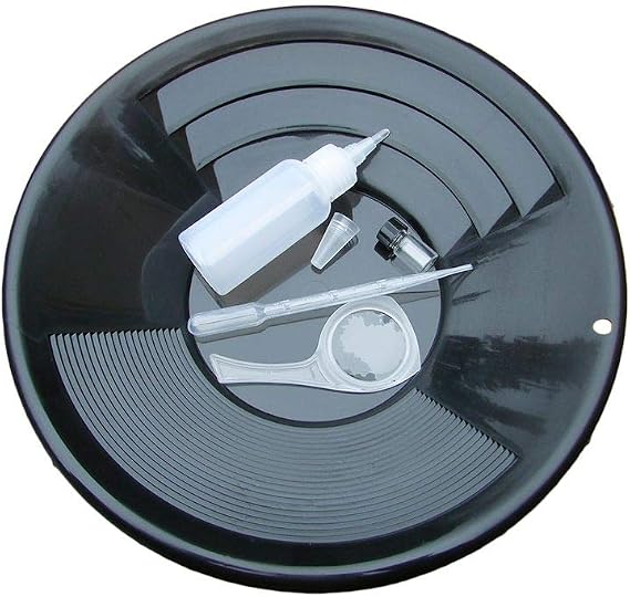 12" Black Gold Pan - Panning Kit, Bottle Snuffer, Vial - Mining Prospecting