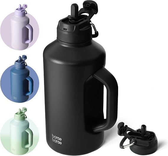 BOTTLE Insulated 64 oz Water Bottle with Straw and Dual-use Lid for Men - Vacuum Stainless Steel for Workout and Sports - Black