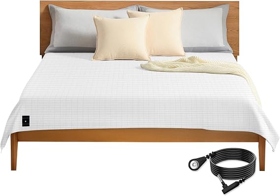 Grounding Sheets Queen 60 * 80 inch, Conductivity Grounding Sheets with Grounding Cord, Grounding Sheets for Earth with Silver Fiber & Cotton, White