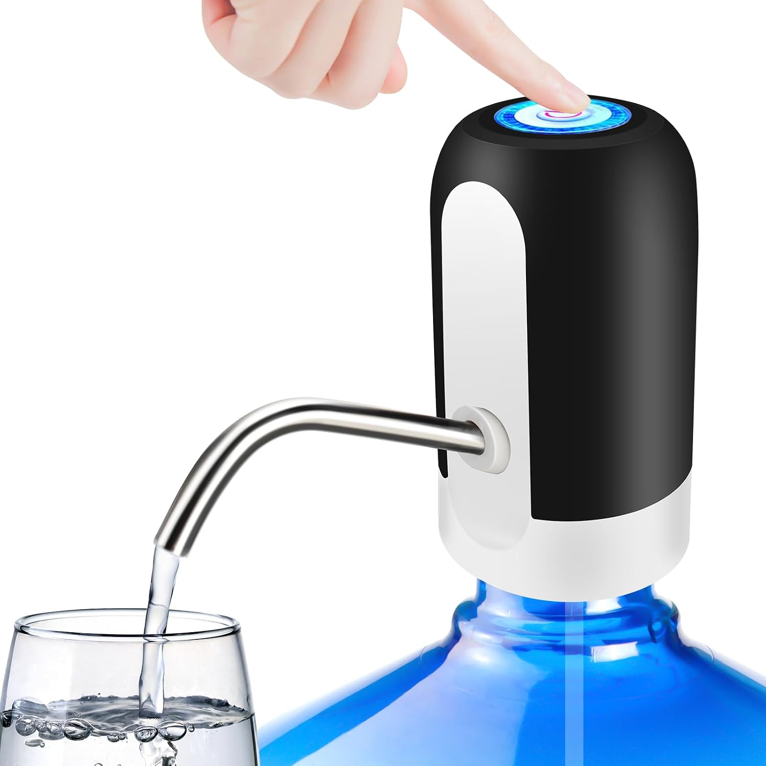 KUFUNG Portable Water Bottle Pump, 5 Gallon Universal Bottle Electric Water Dispenser with Key and USB Charger, Camping, Kitchen, Workshop, Garage Black