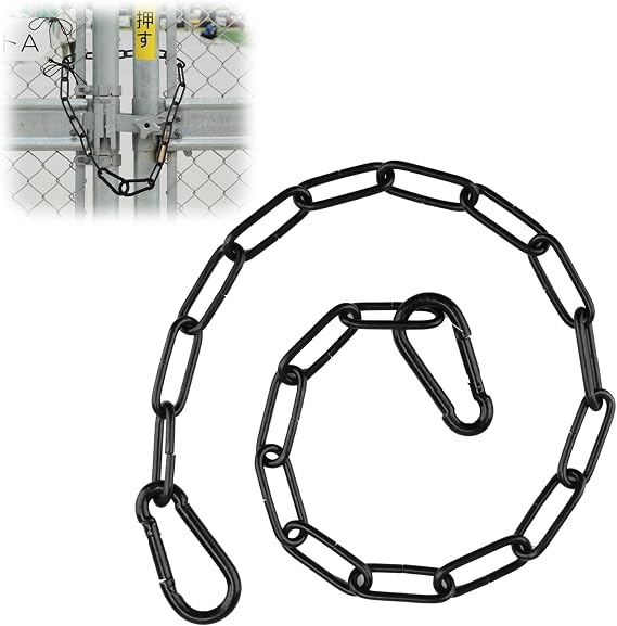 Gate Chain Lock 20in Stainless Steel Gate Link with Both-Ended Carabiners | Hanging Swing Chair Chain Latches for Outdoor Fences Pet Cage Horse Goat Cow Corral Supplies 3mm Thick Black