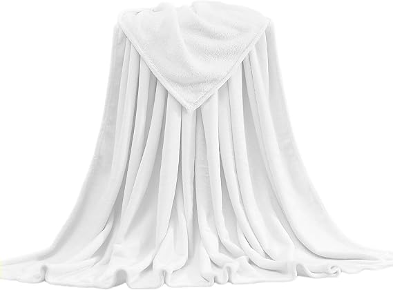 Fleece Throw Blanket for Couch Sofa or Bed Throw Size, Soft Fuzzy Plush, Luxury Flannel Lap Blanket, Super Cozy and Comfy for All Seasons,0- White,55x75cm