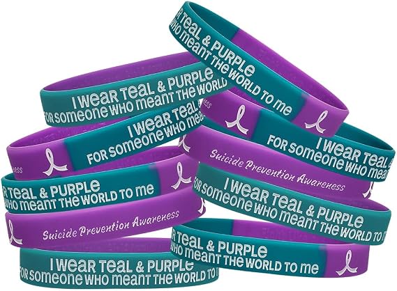 I Wear Teal & Purple for Someone Who Meant the World to Me Silicone Wristband Bracelet for Suicide Awareness and Prevention (10 Pack)