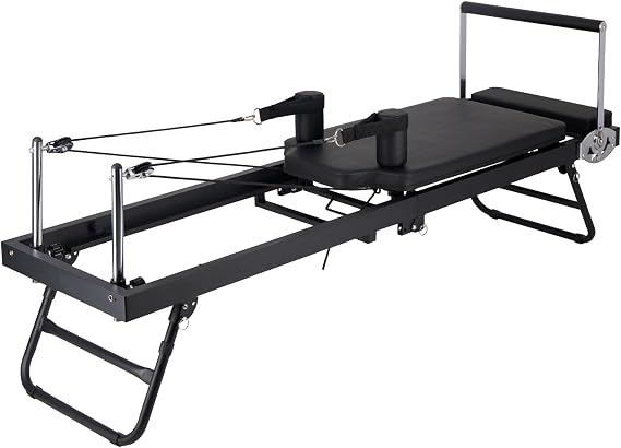 UCAN Pilates Reformer for Home Exercise, Foldable, with 5 Resistors and Pulleys, Adjustable Backrest and Leg Extension