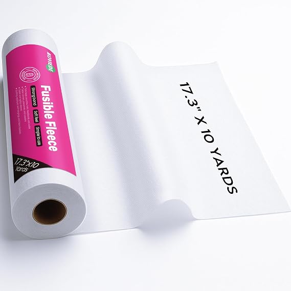 KOVIEDE Fusible Fleece Interfacing, 17.3" x 10 Yards Medium Weight One-Sided Loft Iron On Fusible Fleece White for Sewing, Quilting, Crafting and Home Decor