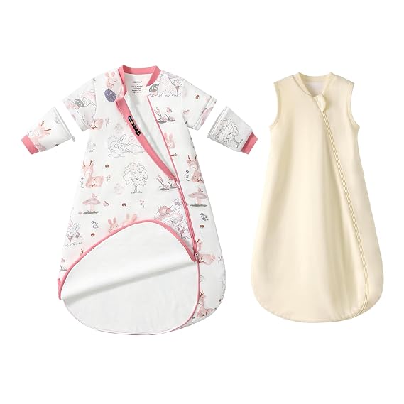 Baby Sleep Sack 6-12 Months, Sleeveless Sleeping Bag + Detachable Long Sleeve Sleep Sack, 1.0TOG