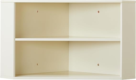 Modern Floating Desk Hutch, Wall Mounted Corner Storage with 2 Shelves, Antique White