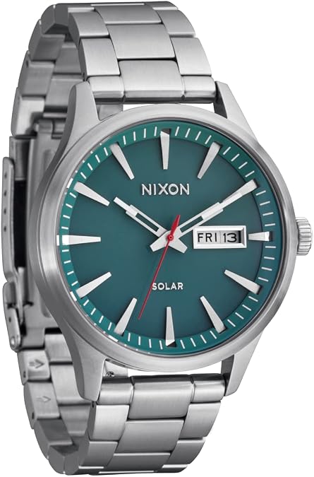NIXON Sentry Solar A1346-100m Water Resistant Stainless Steel Analog Watch | (40 mm Watch Face, 20-18 mm Custom Tapered Stainless Steel Band)