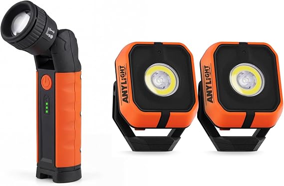 LED Flashlight with Zoomable & 180 Swivel Head and Led Work Light with 4 Modes, 3 Packs