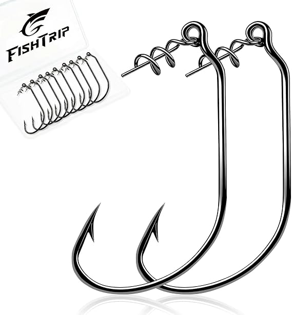 FishTrip Swimbait Hook, 25/50Pcs Twist-Lock Worm Hooks with Centering Pin Spring Weedless Hook for Soft Plastic Lures Baits Bass Fishing 1/0 2/0 3/0 4/0 5/0