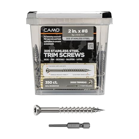 CAMO Premium Trim Screws 2" #8 305 Stainless Steel (350 ct)
