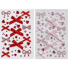 Heart & Bow Face Gem Stickers Kit - 2 Sheets Self-Adhesive Rhinestone Stickers for Face, Body, Nails, DIY Crafts (Red/Pink), Eco-Friendly ABS Acrylic Sparkling Jewelry for Parties, Concerts