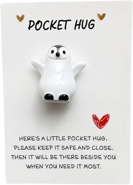 Pocket Penguin Hug Gift – Mini Penguin Keepsake with Message Card, Cute Decoration for Family & Loved Ones – Sentimental Birthday and Wedding Gift
