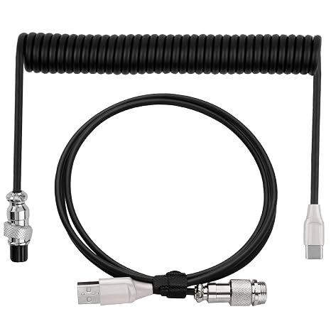 Coiled Keyboard Cable 1.8m,Type-C To USB A TPU Spring Mechanical Cable with Detachable Metal Aviator Connector Extendable Custom Coiled USB-C for PC Laptop Gaming Keyboard (Black) | Cable with Detachable Metal Aviator Connector Extendable Custom Coiled USB-C for PC Laptop Gaming Keyboard (Black)