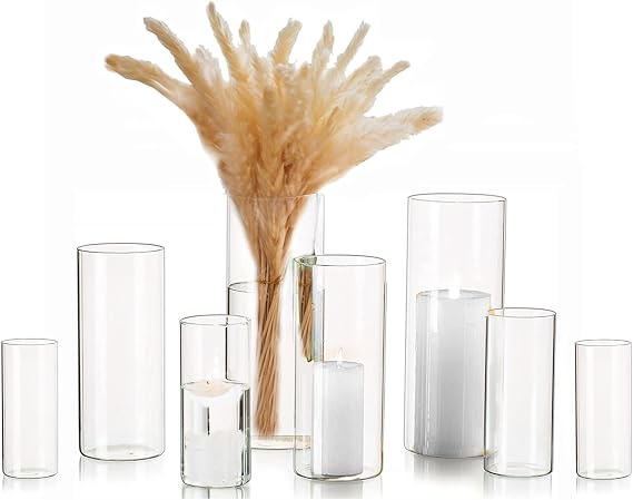 Cylinder Vase Bulk Clear Esmiome - Cylinder Vases for Centerpieces 2 Sets (8Pcs) Hurricane Floating Candle Holder, Glass Vases for Flowers, Decorative Centerpiece for Wedding, 4''+6''+8''+10''(High)