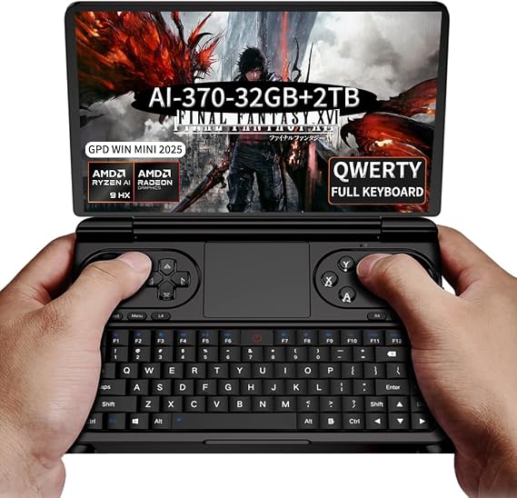 LANRUO GPD Win Mini 2025 [AMD AI 370-32GB+2TB] 7 Inches Mini Handheld Win 11 PC Game Console Gameplayer 1920X1080 Touchscreen Laptop Tablet PC (Black, AI 370-32GB+2TB)