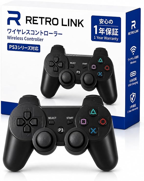 純正同等レイアウトPS3 ワイヤレス互換コントローラー 充電式/振動対応/Bluetooth接続