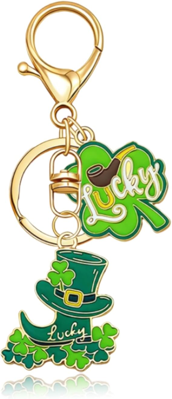 St Patricks Day Keychain for Women Good Lucky Keychain Green Four Leaf Clover Charm Jewelry Irish Blessing Gift