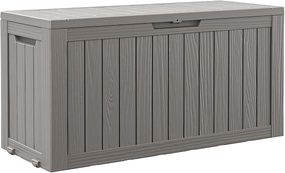 Bifanuo Outdoor Storage Box Waterproof, Resin Deck Box with Lockable Lid,Patio Storage Box Indoor and Outdoor Use for Cushions, Garden Tools & Package Delivery, UV Resistant (Grey, 72 Gallon)