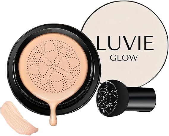 Luvie Glow Foundation Cushion, 2026 New Mushroom Head Air Cushion CC Cream, Luvie Glow Makeup - Moisturizing Concealer Brighten Long-Lasting, Natural BB Cream for All Skin Types (Warm)