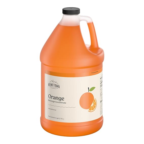 Hometown Provisions Beverage 5:1 Syrup Concentrate - 1 Gallon Bulk Mix - Makes 6 Gallons of Beverage - Ideal for Restaurants, Catering, Cocktails (Orange)