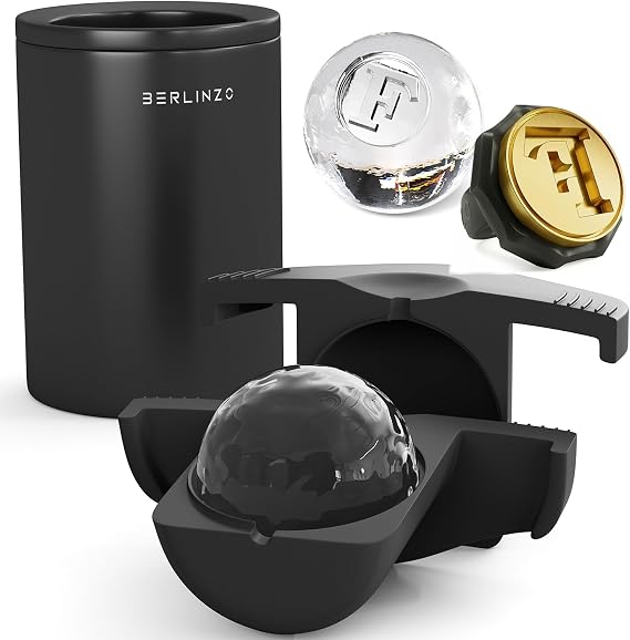 Berlinzo Premium Ice Ball Maker Mold with Stamp Ring Letter F - 1 Crystal Sphere Easy Release Mold Storage Bag Included, Clear (Non-Electric)