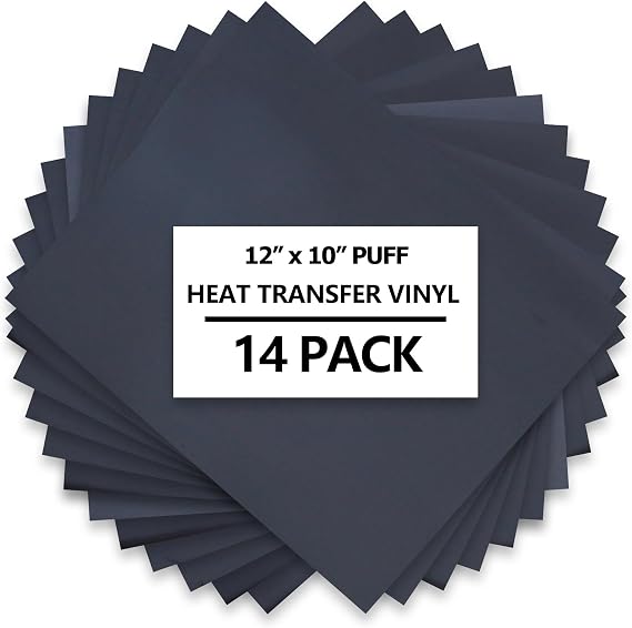 HTVVETUR 3D Puff Vinyl Heat Transfer 14PCS Puff HTV Sheets 12" x 10" Iron on Vinyl Puff Heat Transfer Vinyl for Heat Press T-Shirt Compatible with Cricut or Mark (Black)