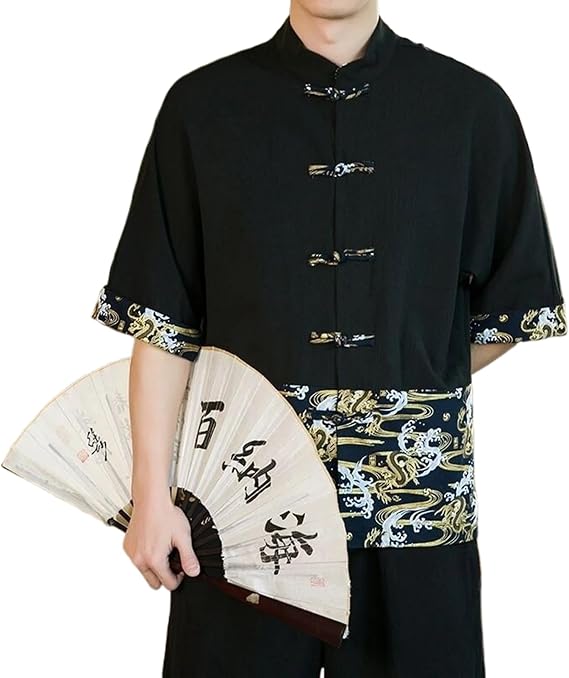 Summer Chinese Style Shirts Men Retro Tang Suit Short Sleeve Men Loose Casual Blouses Men